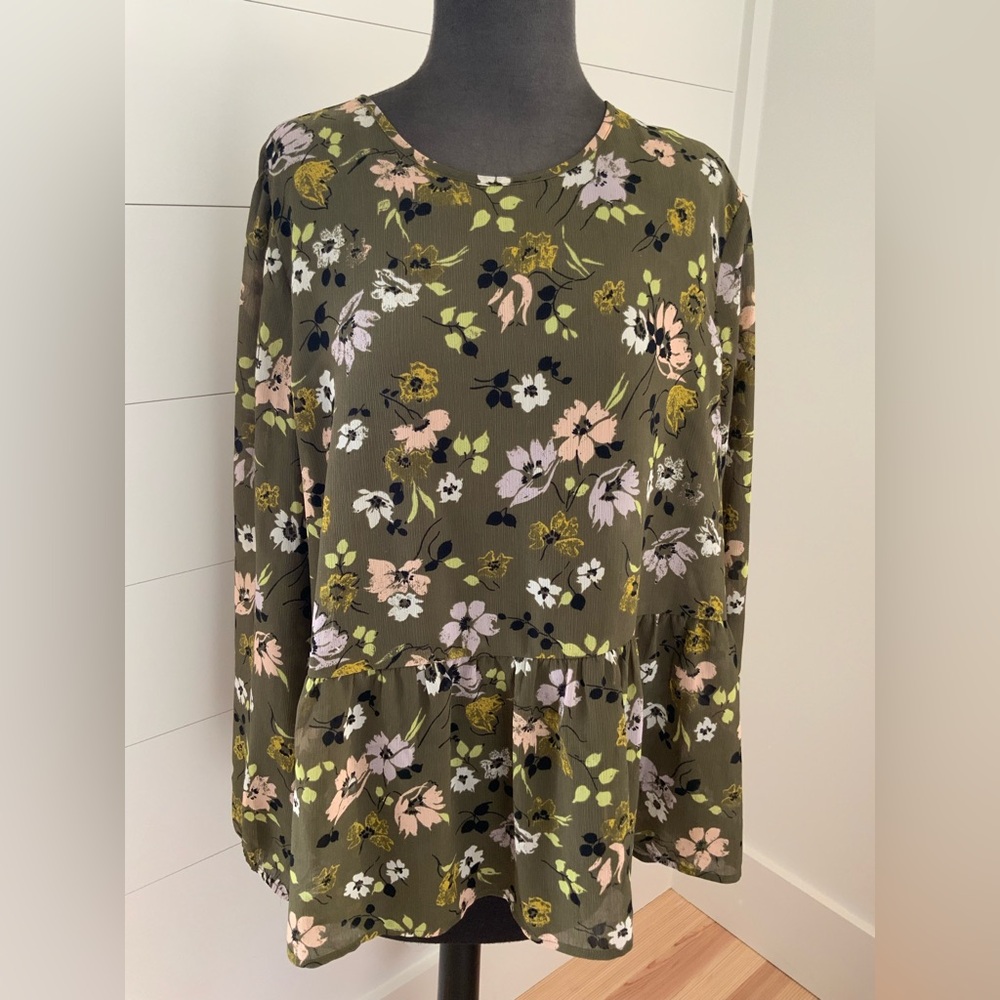 Madewell Olive Floral Blouse